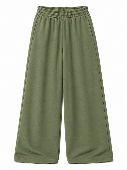 Kids Oversized Black Wide Leg Pants - Mehendi Green