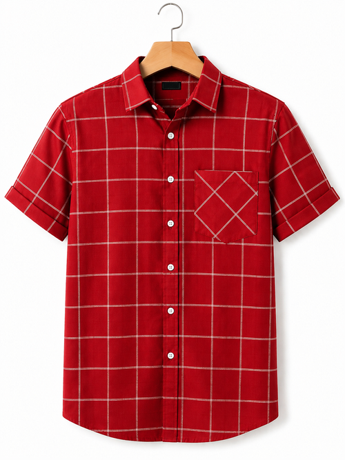 Black Checked Shirt for Kids - Red